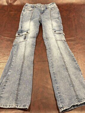 Faded Y2K cargo flare jeans, size 2